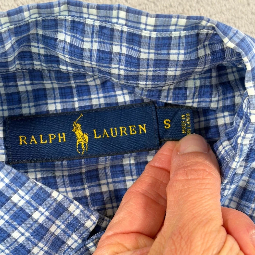 Polo‎ Ralph Lauren Oxford Shirt Men Small Blue Plaid Pony Preppy LS $128